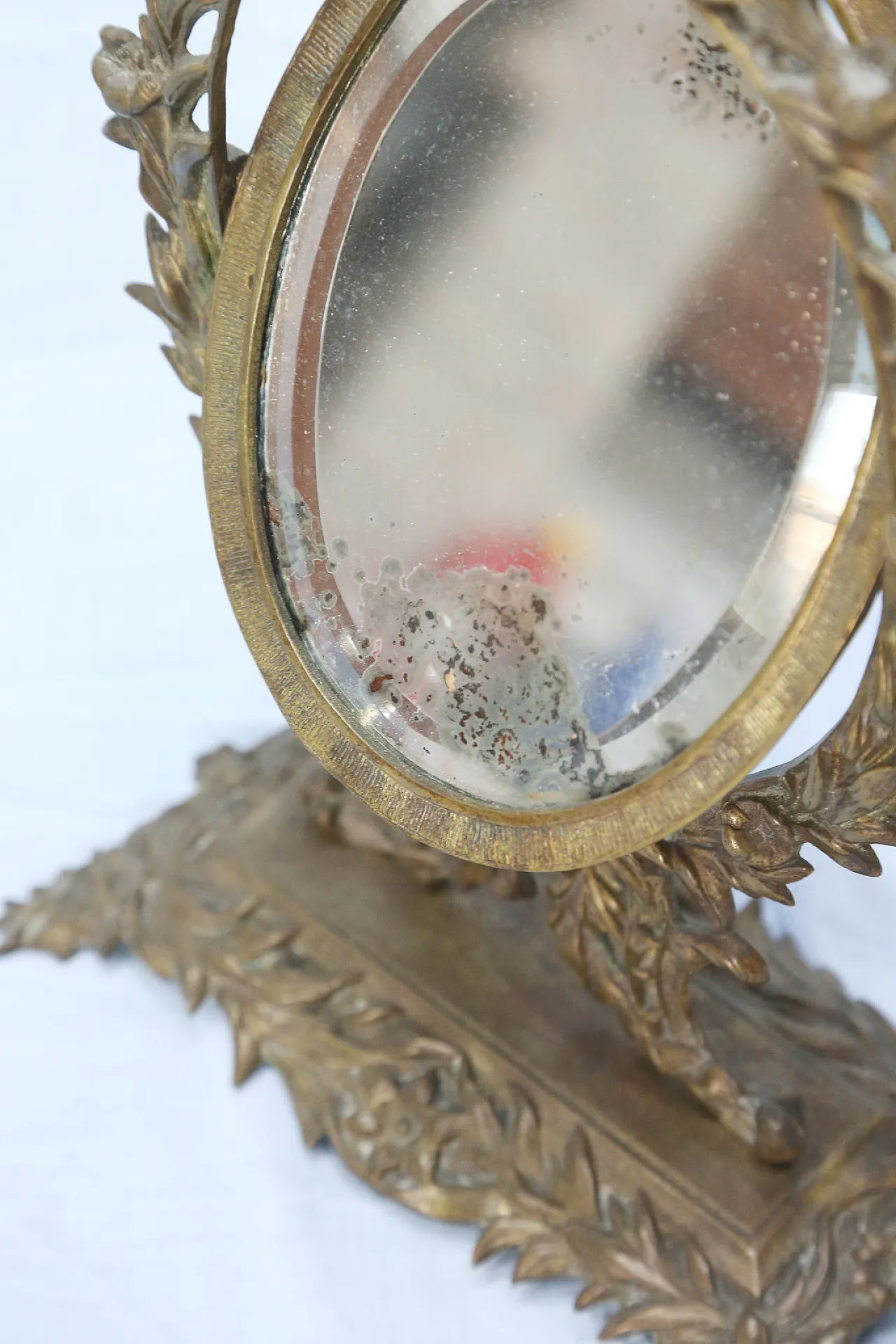 Specchio da tavolo in bronzo e ottone dorato, primo '900 4