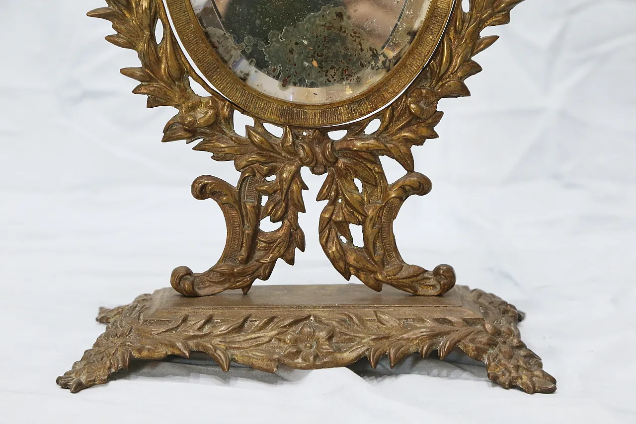 Specchio da tavolo in bronzo e ottone dorato, primo '900 6