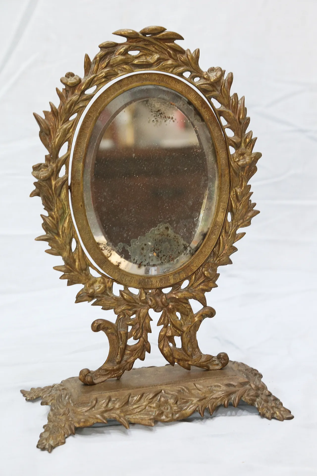 Specchio da tavolo in bronzo e ottone dorato, primo '900 7