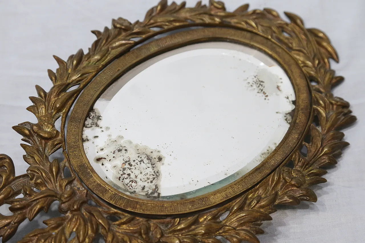 Specchio da tavolo in bronzo e ottone dorato, primo '900 9