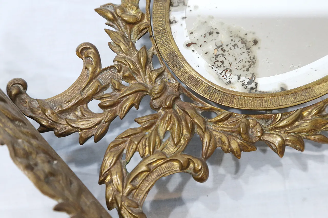 Specchio da tavolo in bronzo e ottone dorato, primo '900 11