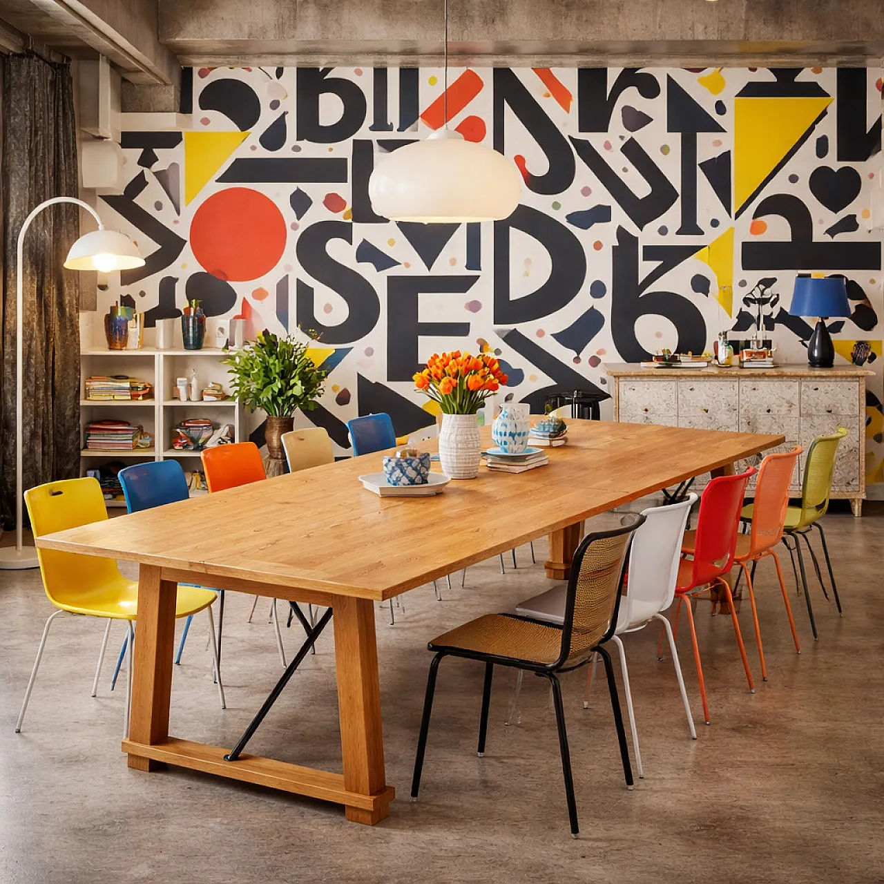 Tavolo in massello di rovere e metallo smaltato nero, '900 2