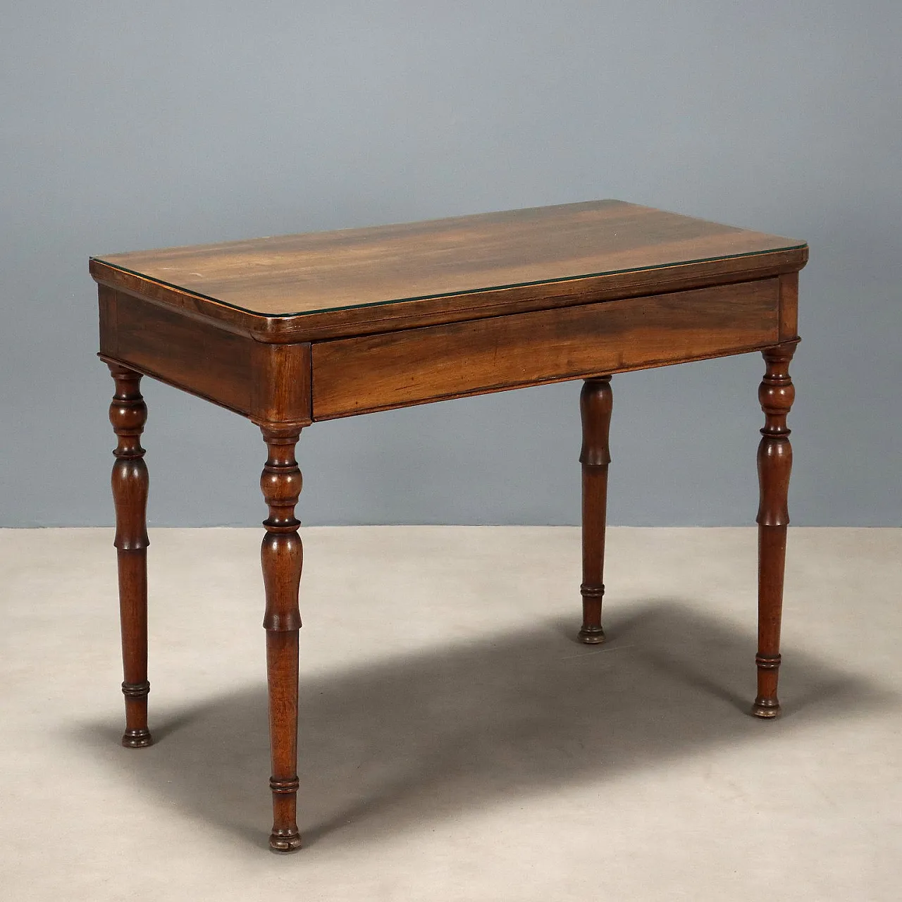 Walnut console with protective glass top, mid-19th century 1