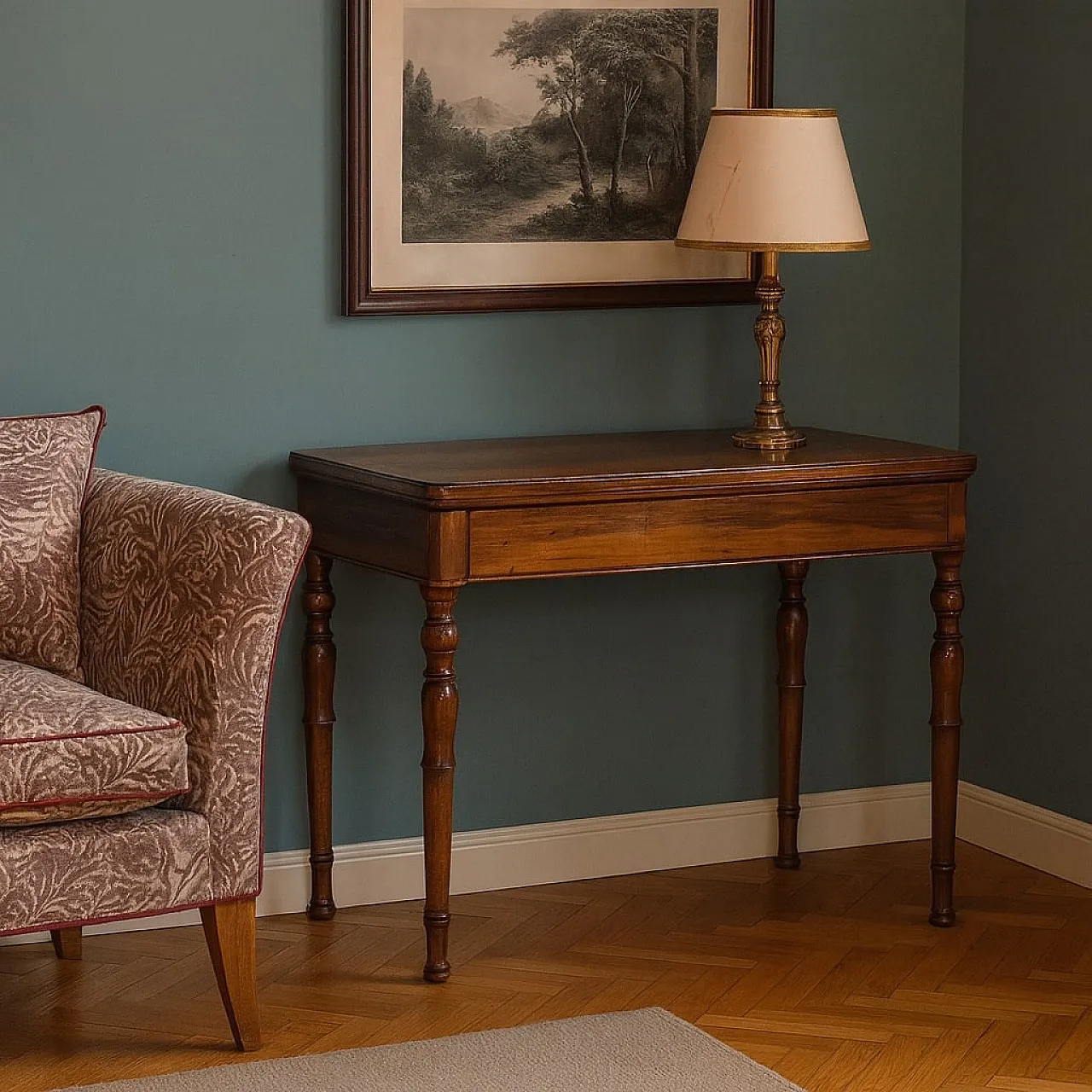 Walnut console with protective glass top, mid-19th century 2