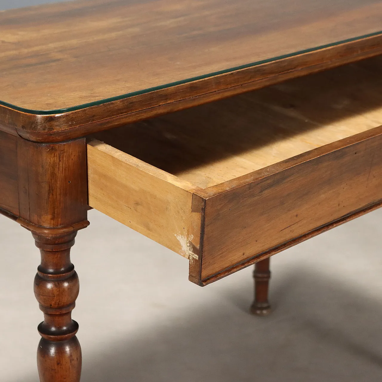 Walnut console with protective glass top, mid-19th century 4