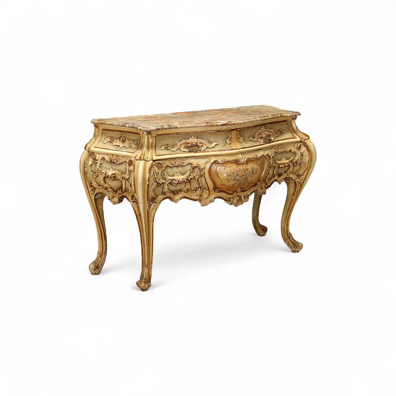 Cassettone in stile rococò a gambe alte, metà '900 10