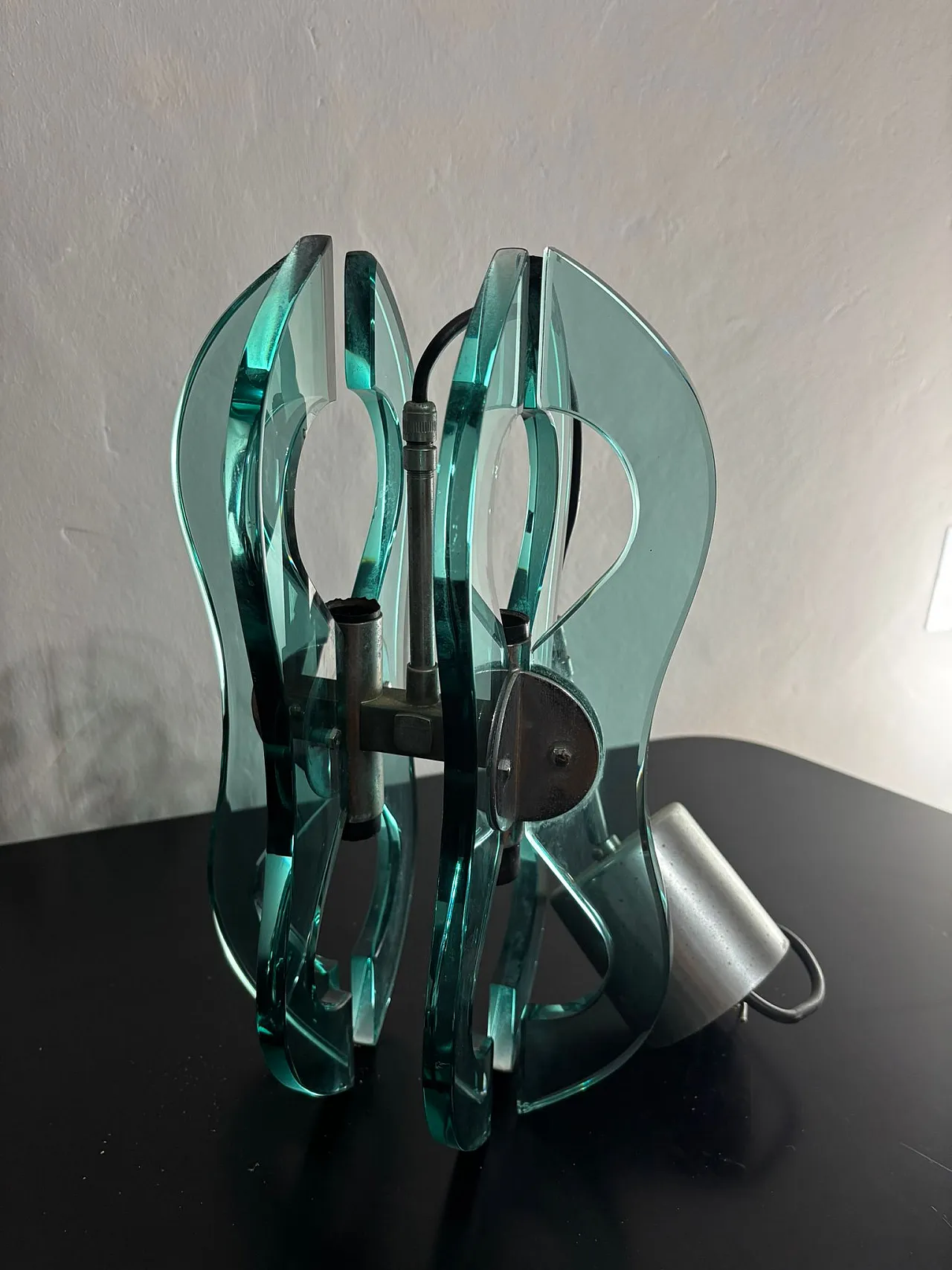 Lampadario a sospensione vetro e accaio, anni '70 2