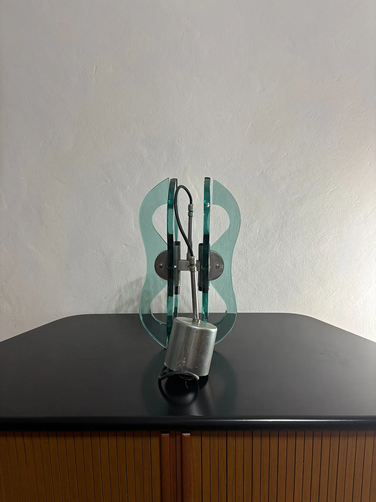 Lampadario a sospensione vetro e accaio, anni '70 3