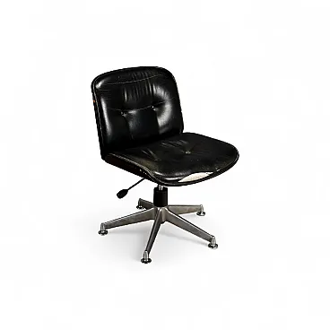 Poltrona con gambe in metallo, seduta in pelle e scocca in legno, '900