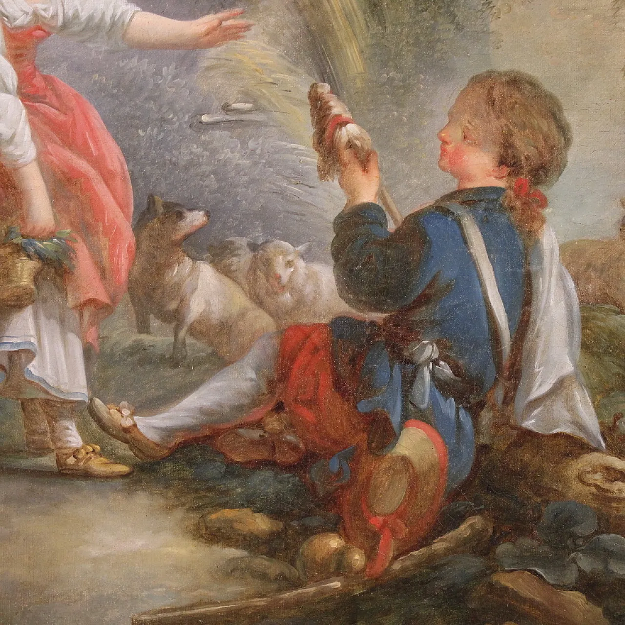 Dipinto francese scena pastorale romantica, '600 5