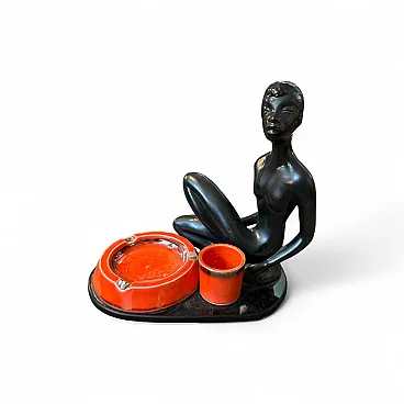 Ceramic and black glass smoking set, 1950s