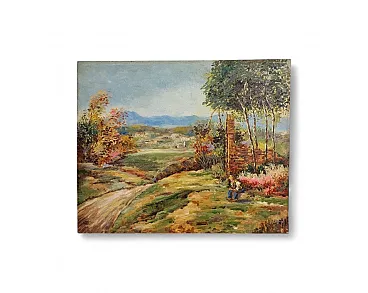 Paesaggio rurale, olio su tavola, primo '900