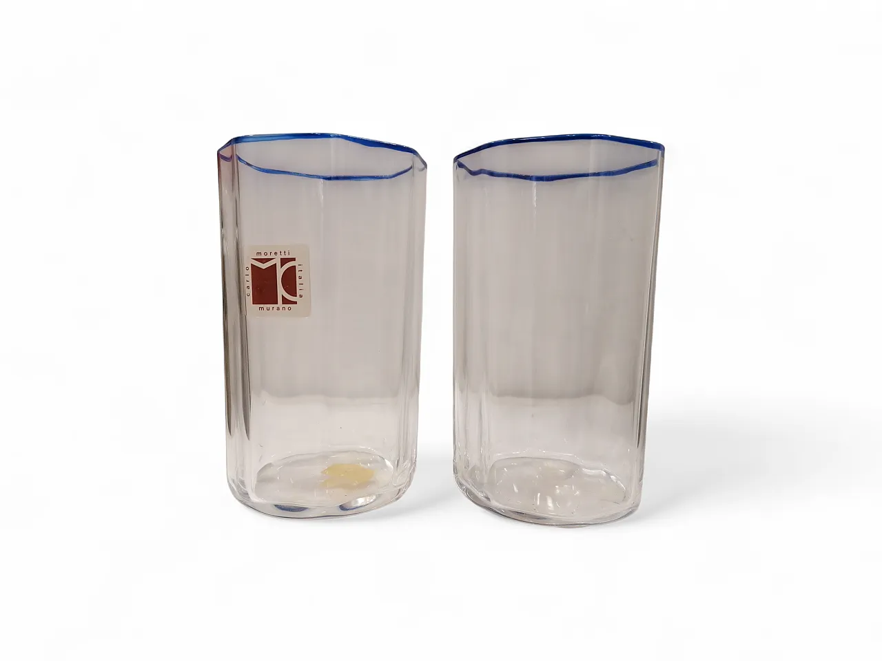 2 bicchieri in cristallo muranese filo blu di Carlo Moretti, anni '80 5