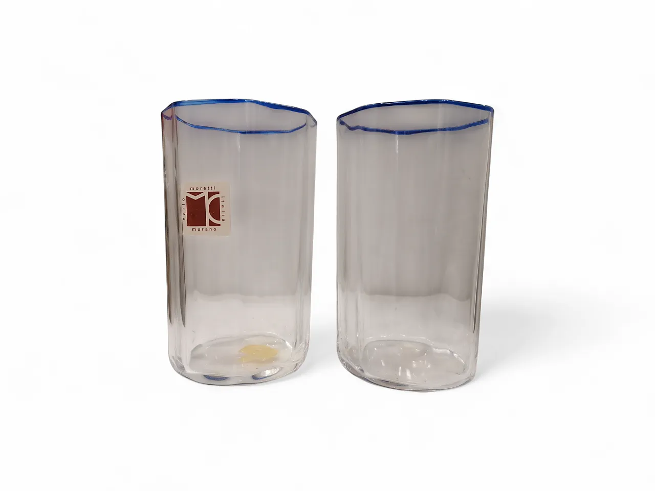 2 bicchieri in cristallo muranese filo blu di Carlo Moretti, anni '80 6