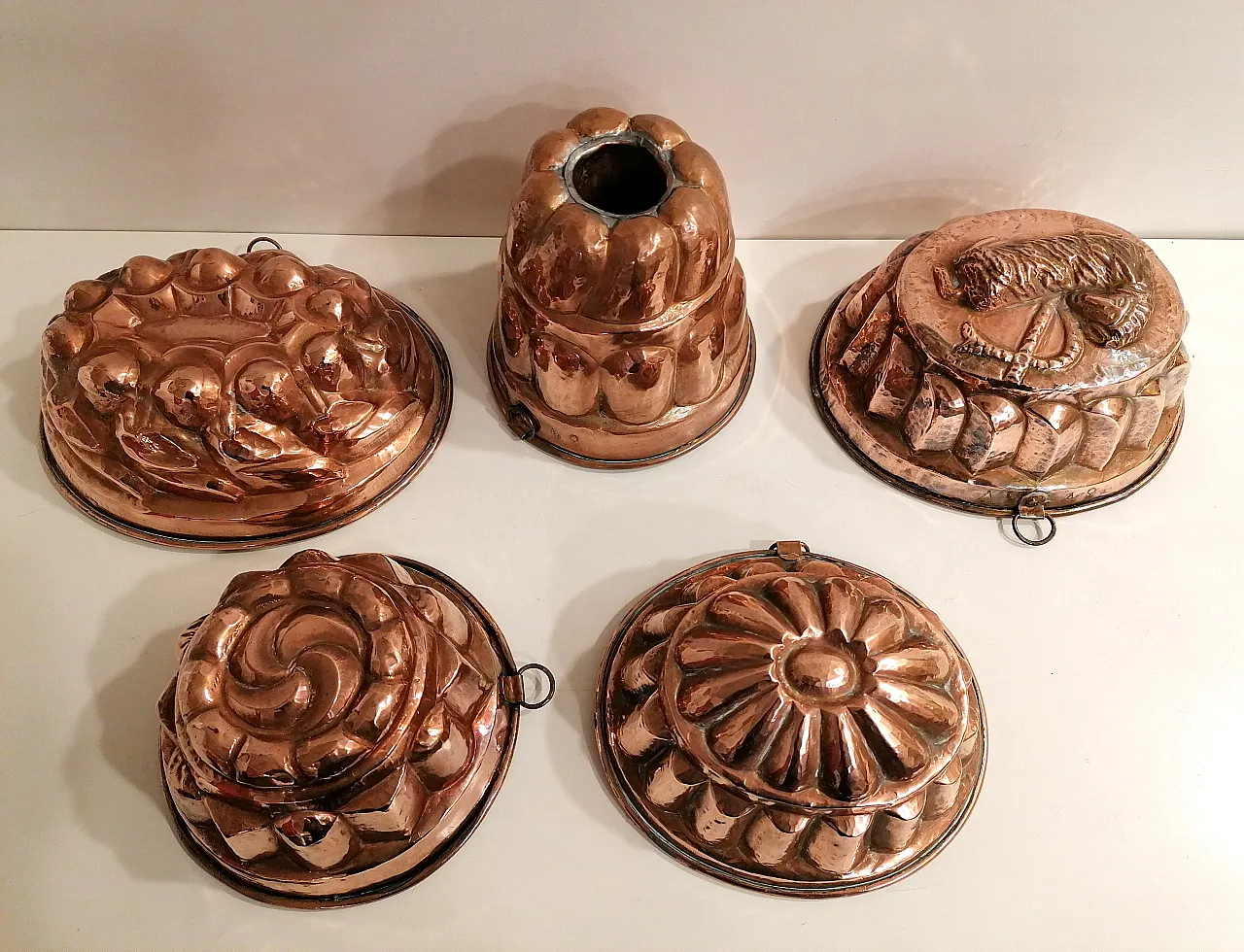 5 cake Copper molds, 1970s 1