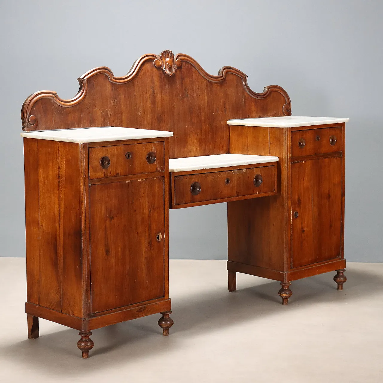 Credenza in noce, pioppo, abete e marmo, fine '800 1