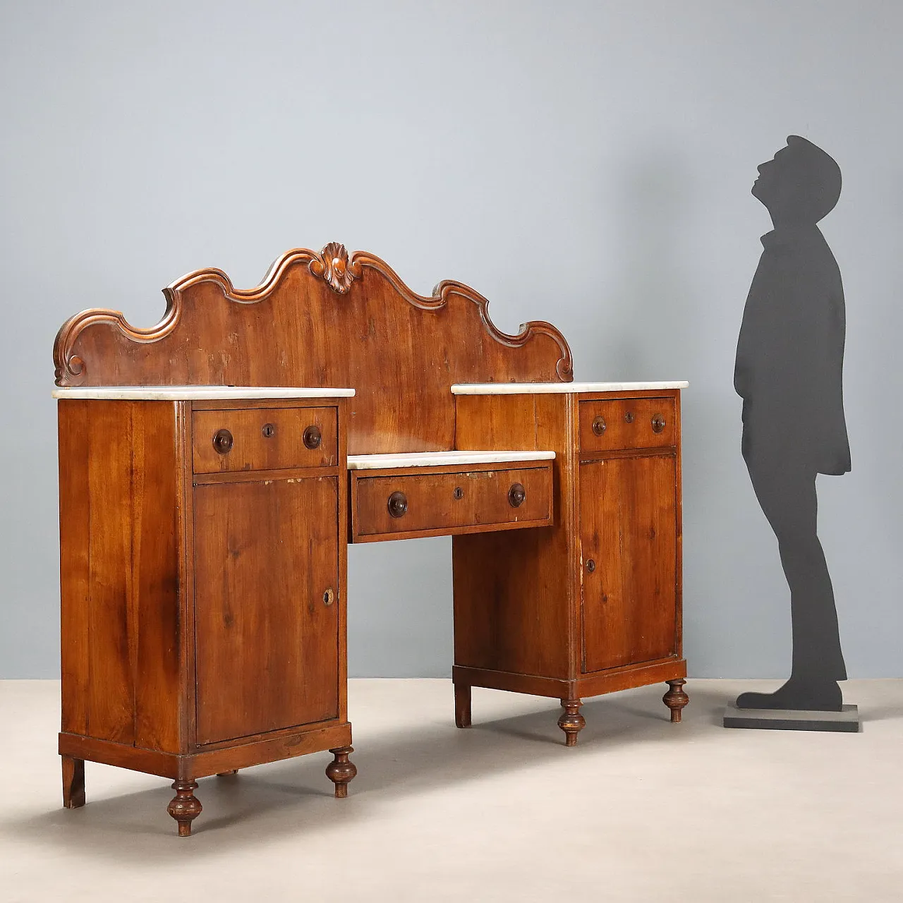 Credenza in noce, pioppo, abete e marmo, fine '800 2