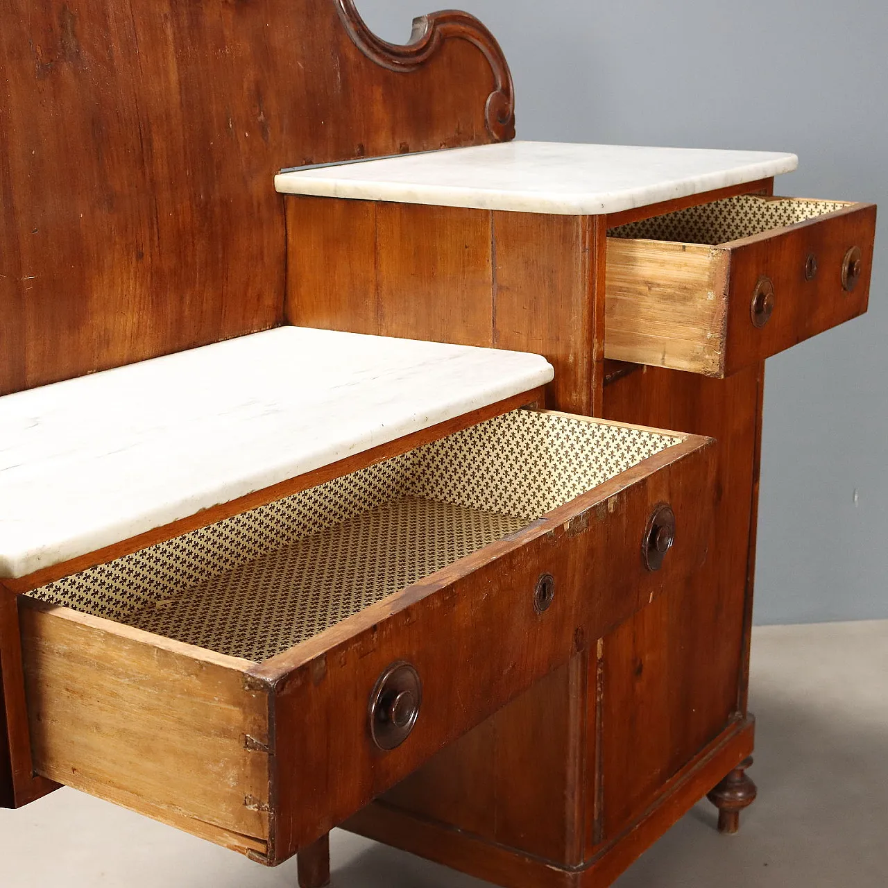 Credenza in noce, pioppo, abete e marmo, fine '800 6