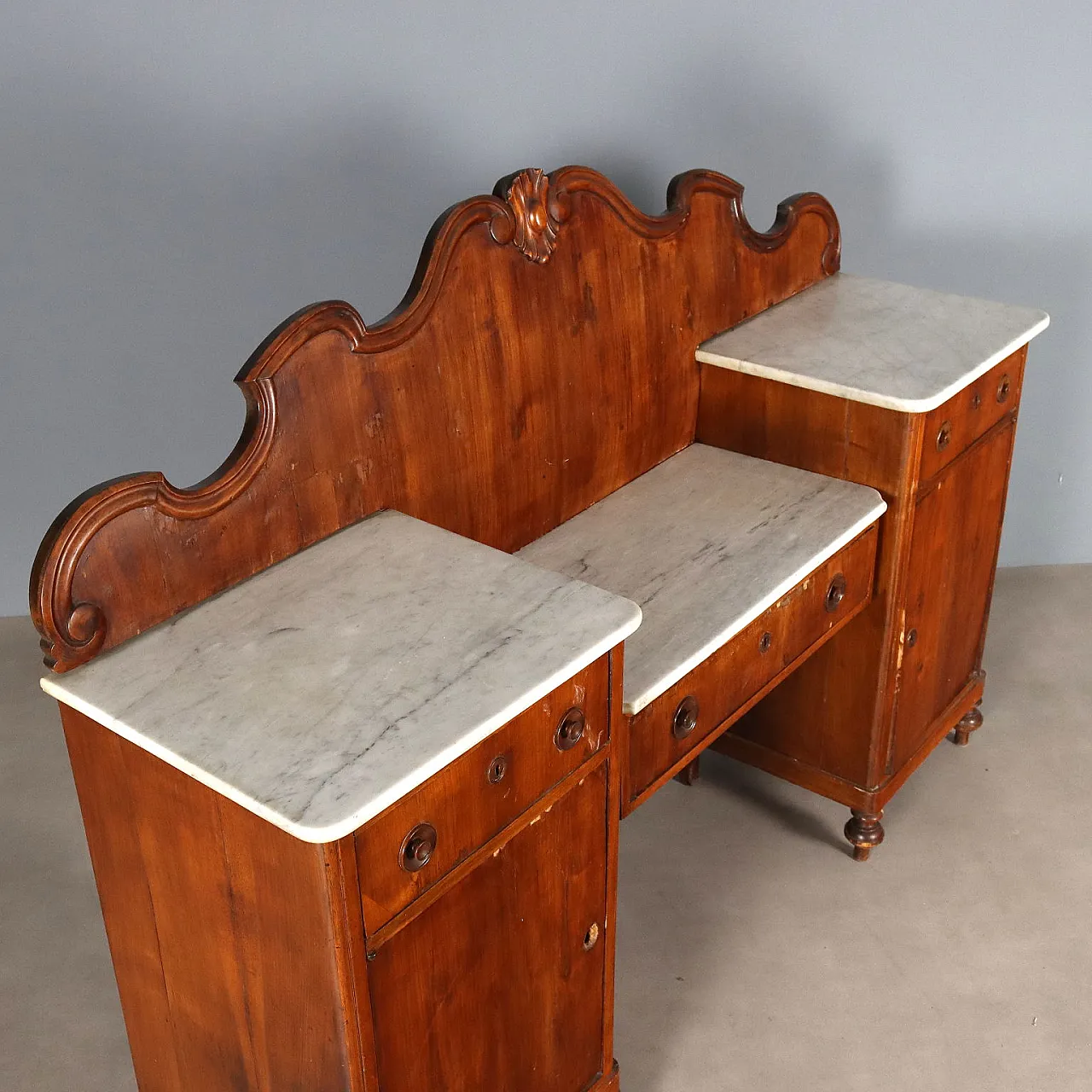 Credenza in noce, pioppo, abete e marmo, fine '800 10