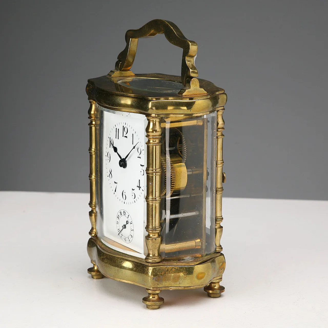 Gilded bronze travel watch with ground glass, 19th century 3