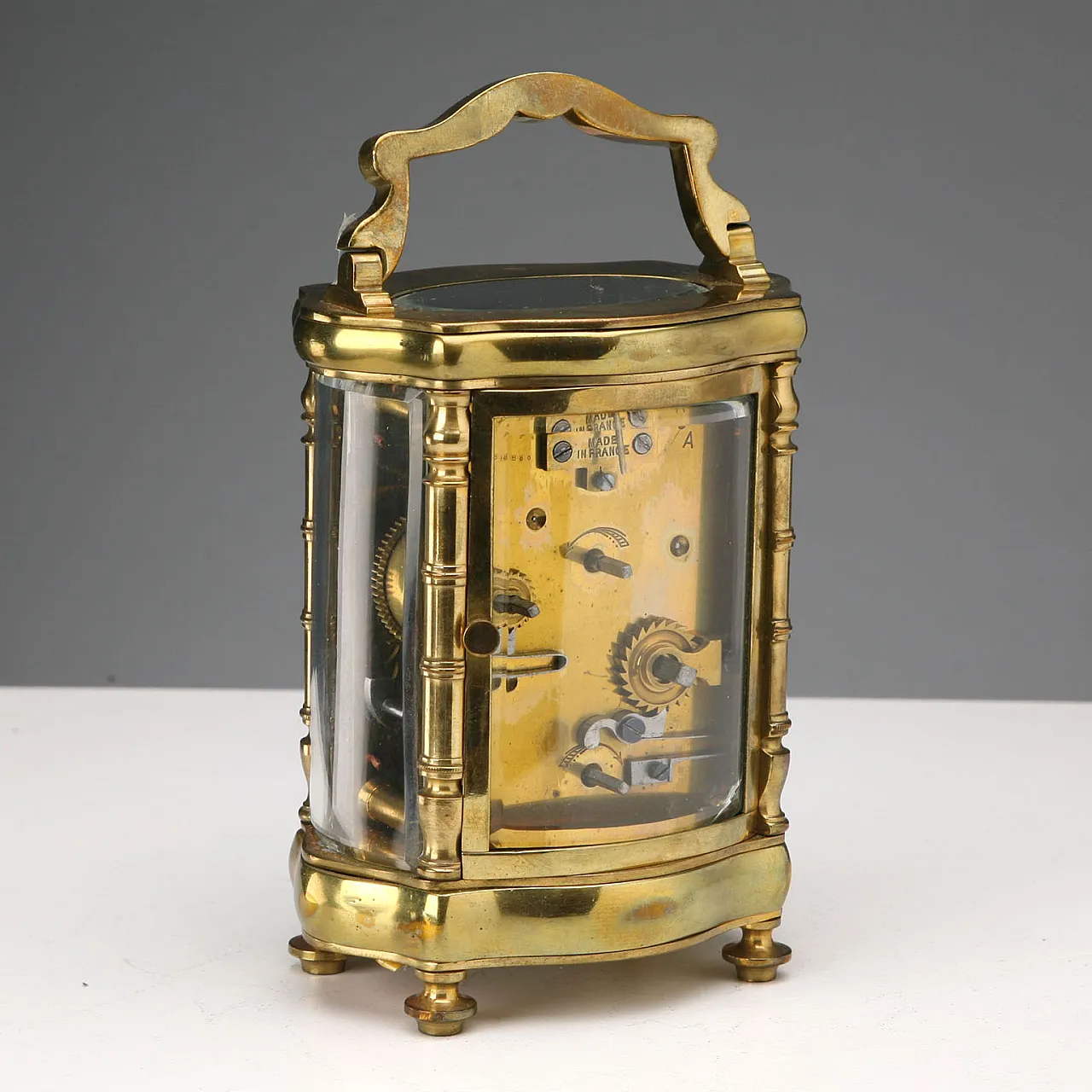 Gilded bronze travel watch with ground glass, 19th century 4