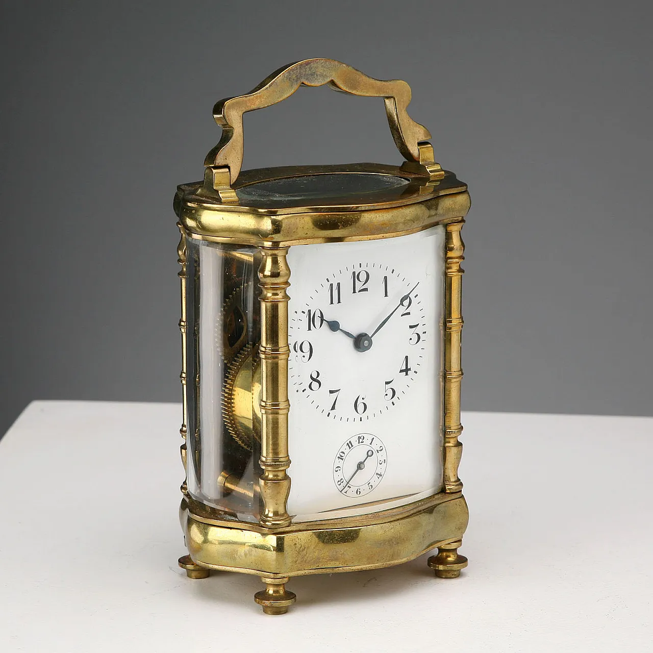Gilded bronze travel watch with ground glass, 19th century 6