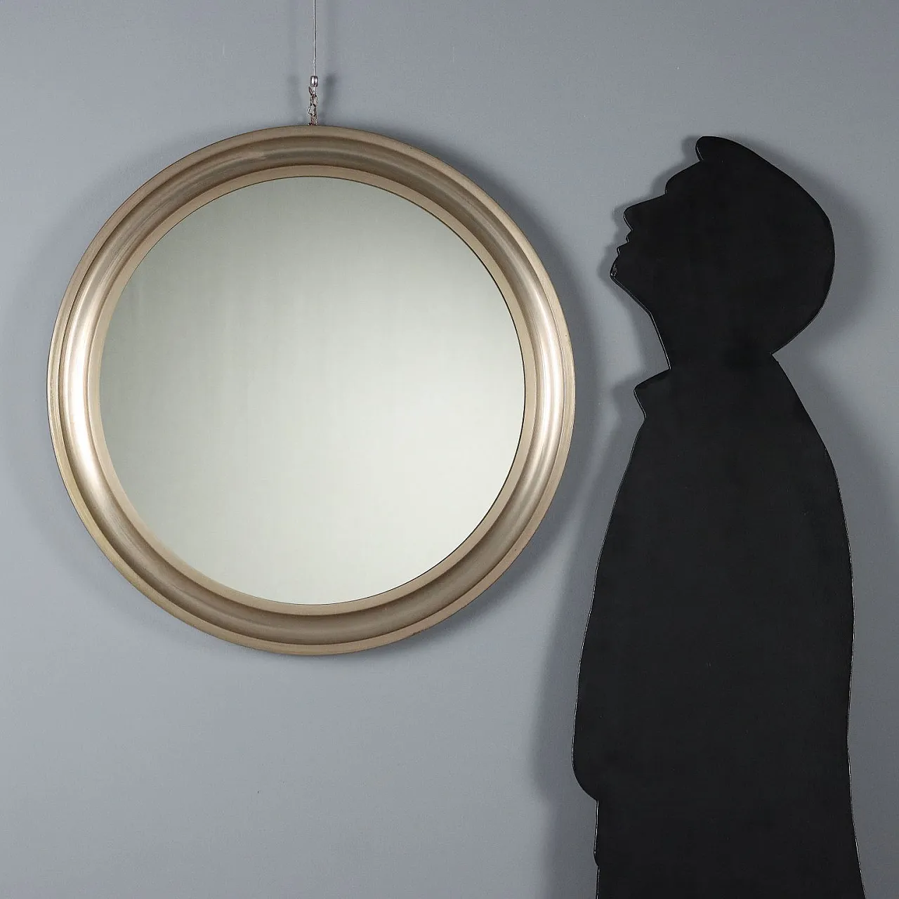 Specchio circolare con cornice in alluminio anodizzato, '900 2