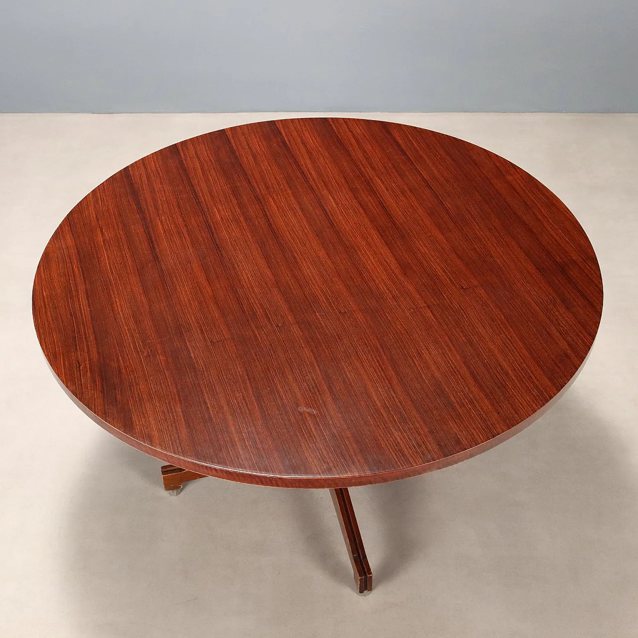 Tavolo impiallacciato in legno esotico con piedini in metallo, '900 5