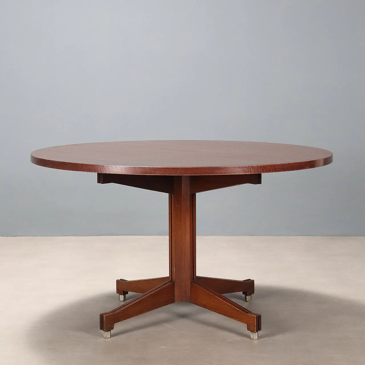 Tavolo impiallacciato in legno esotico con piedini in metallo, '900 8