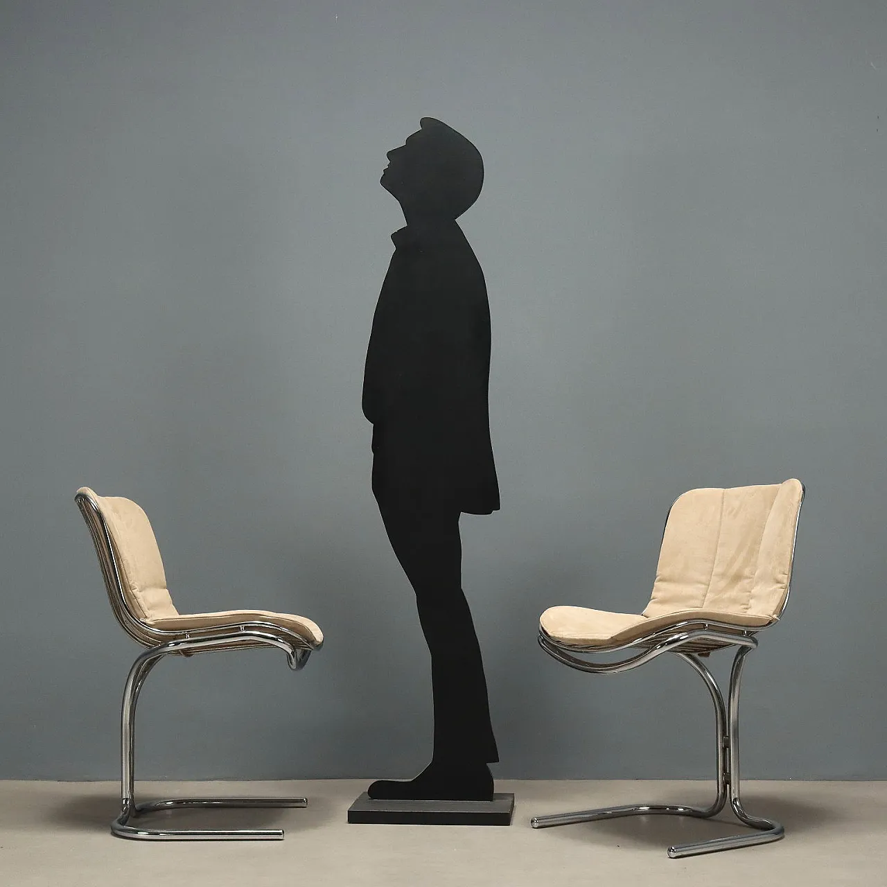 6 Sedie in metallo cromato con cuscini in espanso e tessuto, '900 2