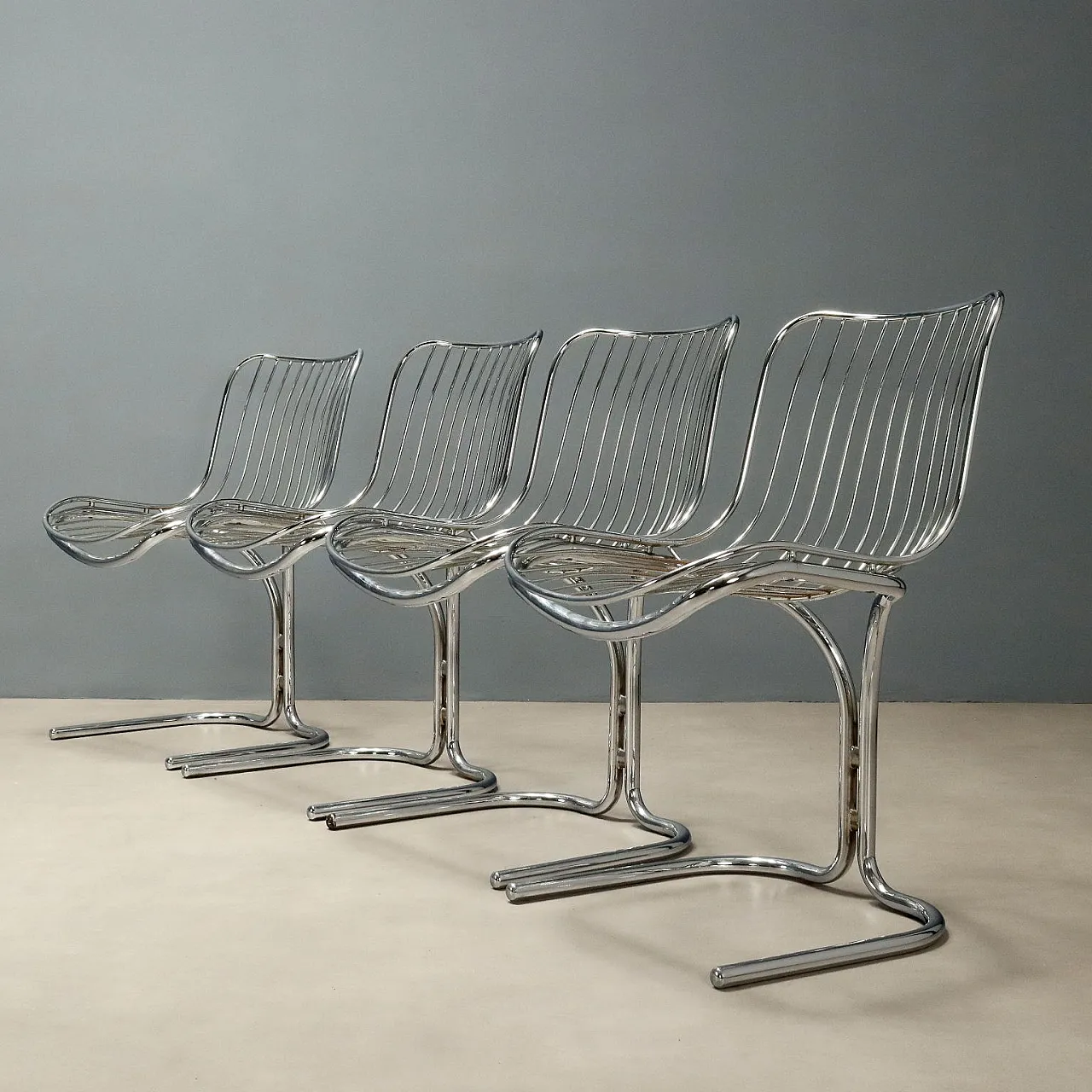 6 Sedie in metallo cromato con cuscini in espanso e tessuto, '900 3