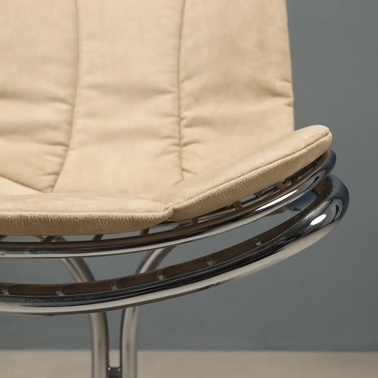 6 Sedie in metallo cromato con cuscini in espanso e tessuto, '900 6