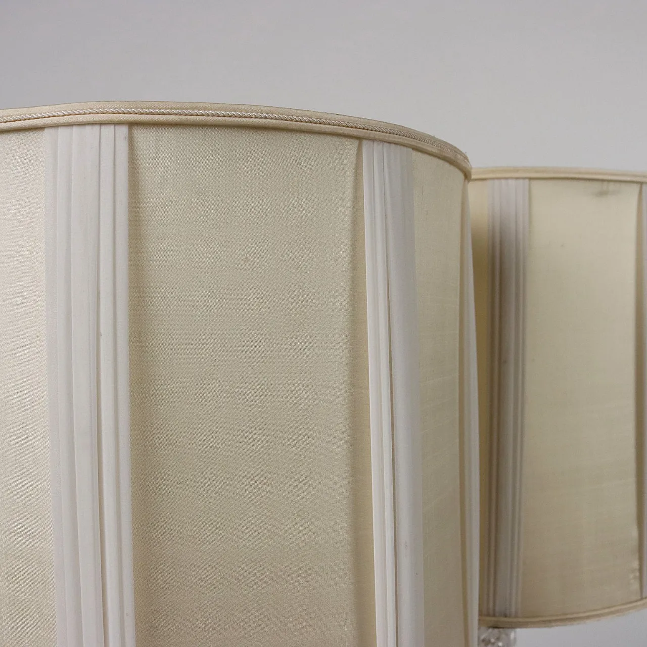 Pair of beveled crystal and bronze lamps with fabric shades 6