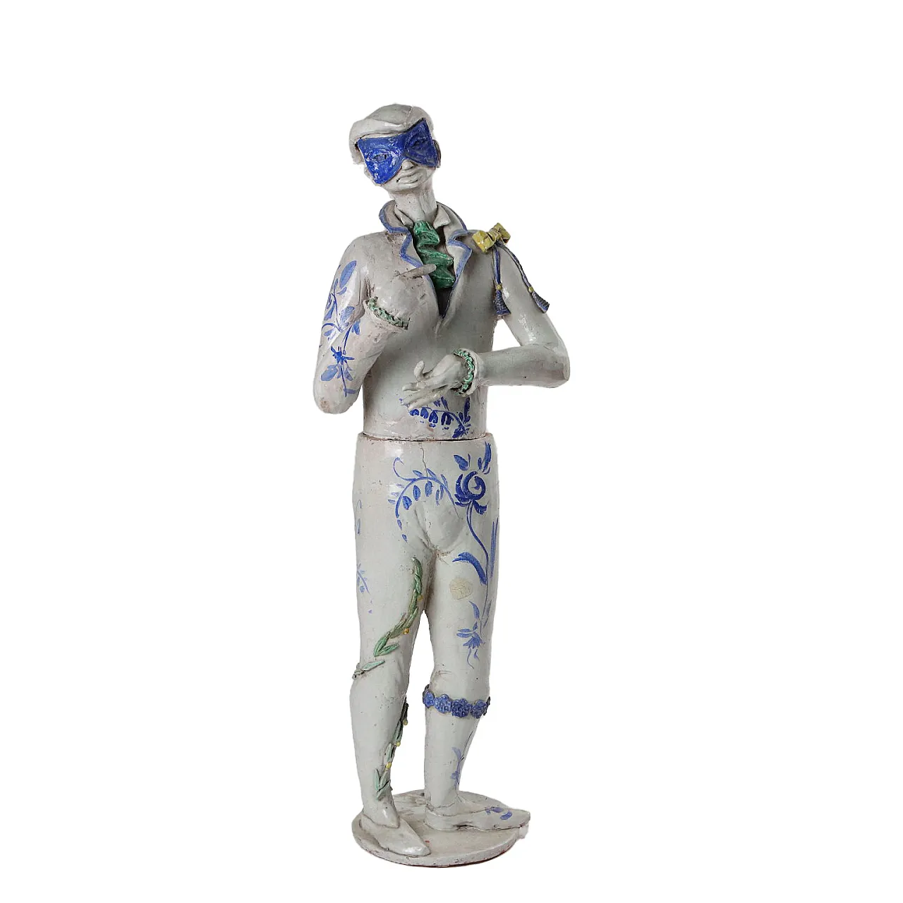 Statua in terracotta smaltata di figura in maschera 1