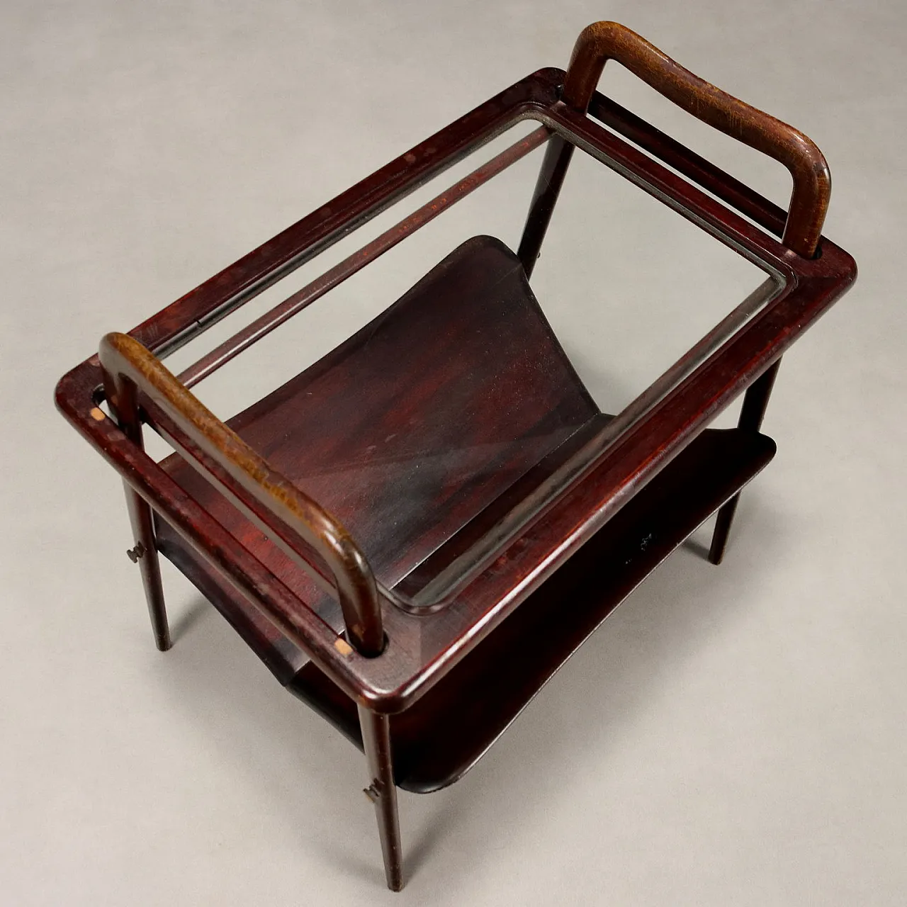 Magazine rack with removable tray in mahogany and glass, 20th century 3