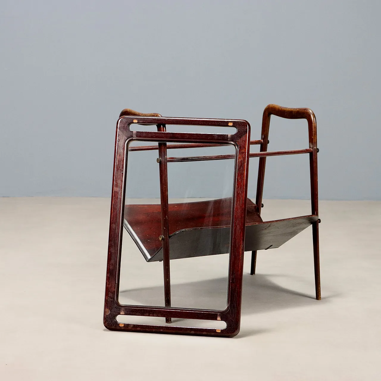 Magazine rack with removable tray in mahogany and glass, 20th century 7