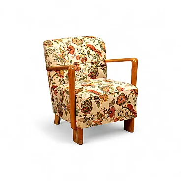 Poltrona con imbottitura a molle e legno di faggio, '900