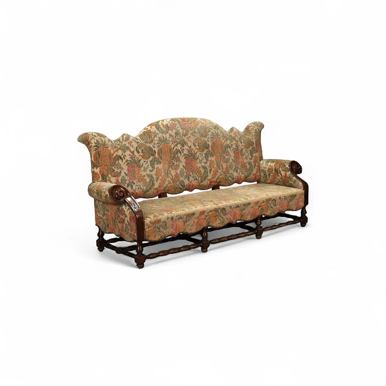 Divano barocco in noce e tessuto ricamato, fine '700 11