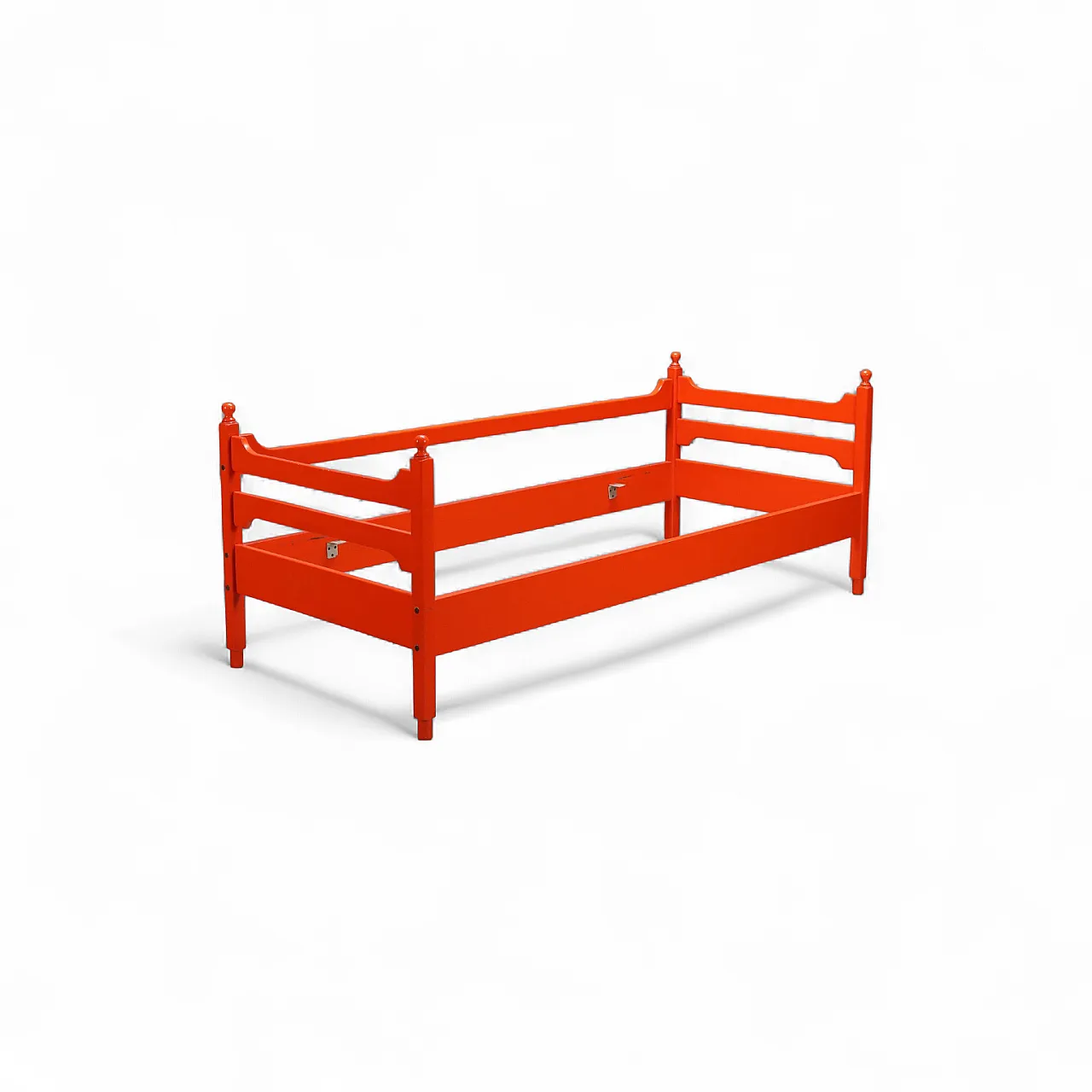 Orange lacquered single wooden bed, 20th century 8
