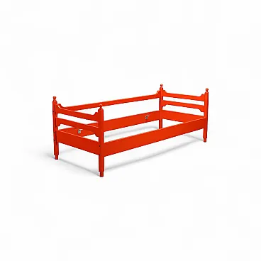 Orange lacquered single wooden bed, 20th century