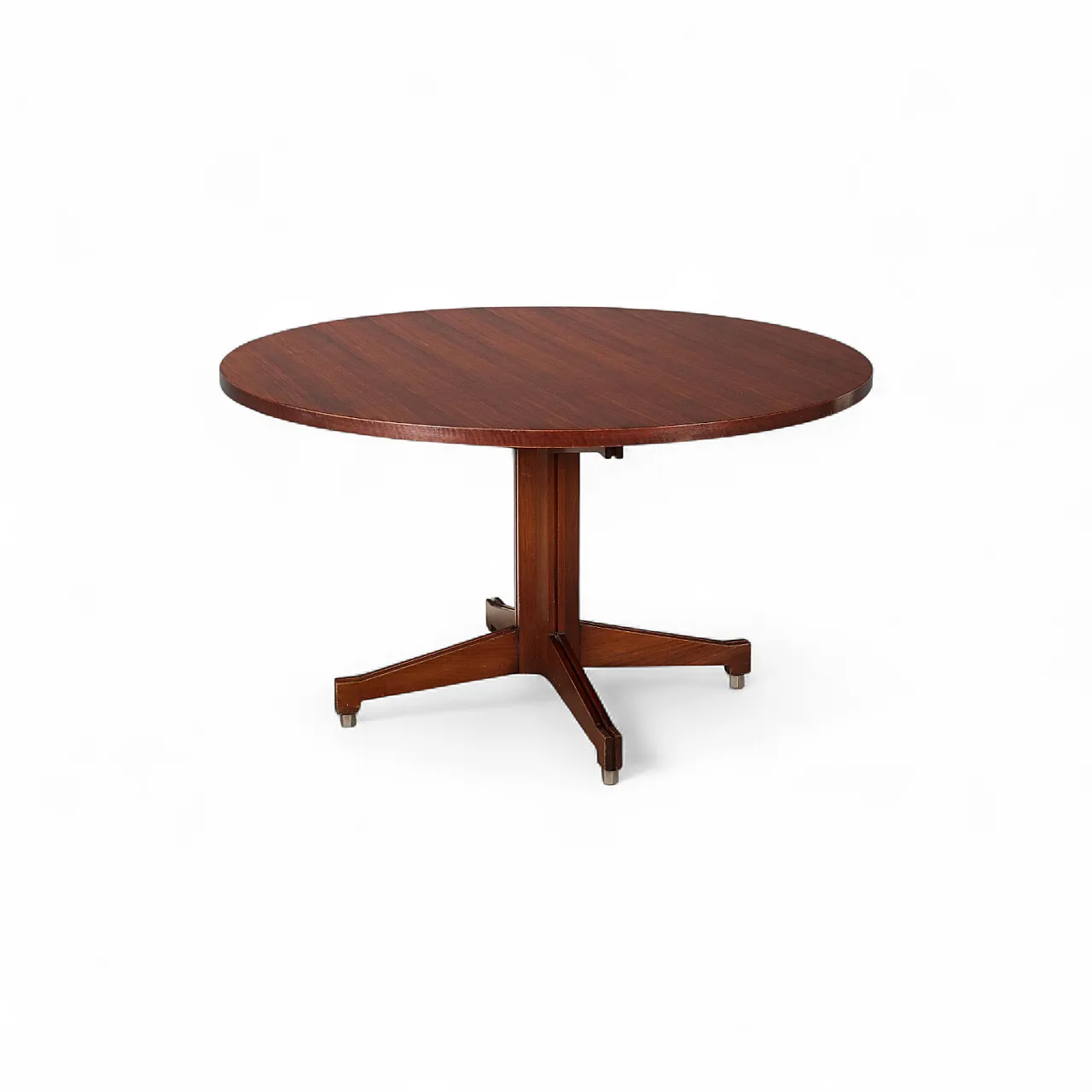 Tavolo impiallacciato in legno esotico con piedini in metallo, '900 9