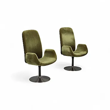 Coppia di poltrone in espanso, tessuto e metallo, '900