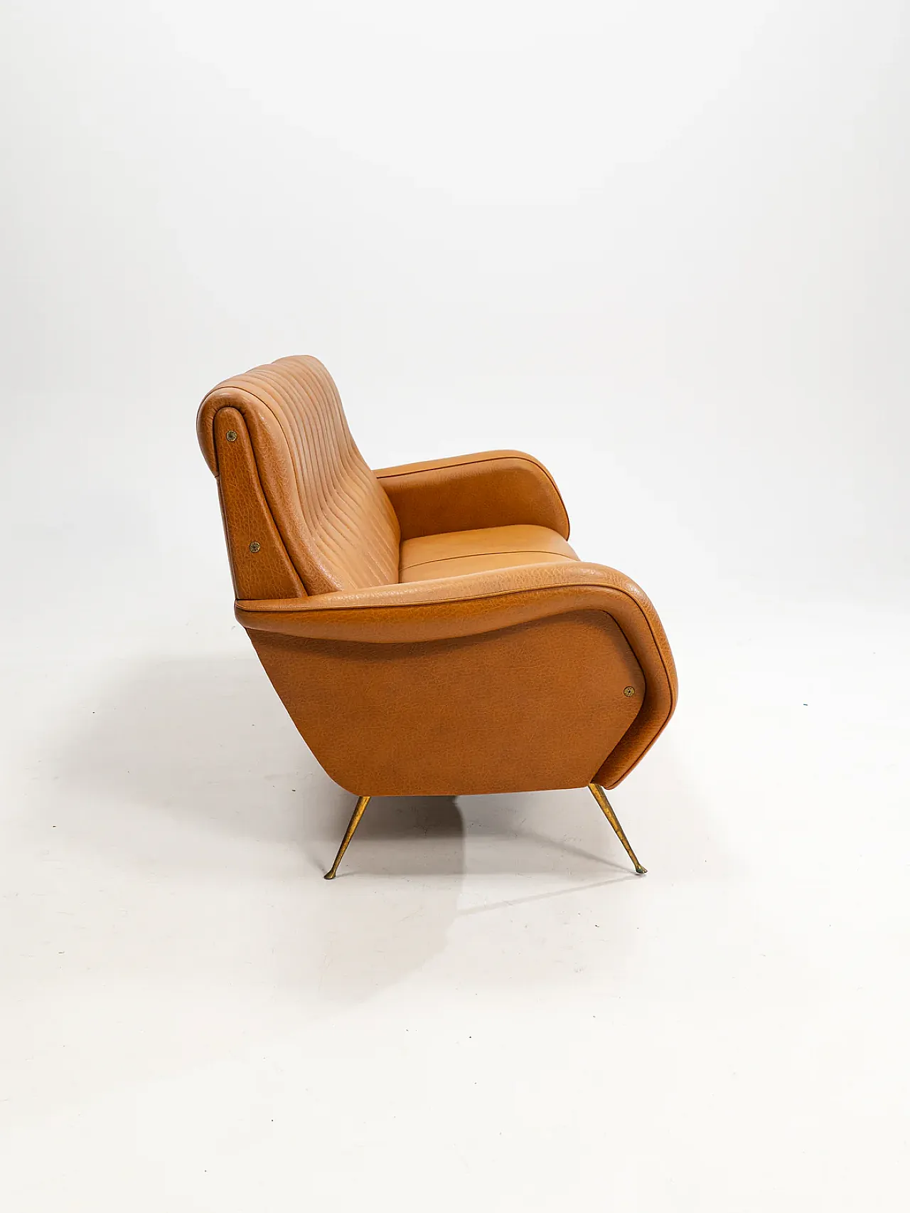 Divano in skai e ottone nello stile di Marco Zanuso, anni '50 3