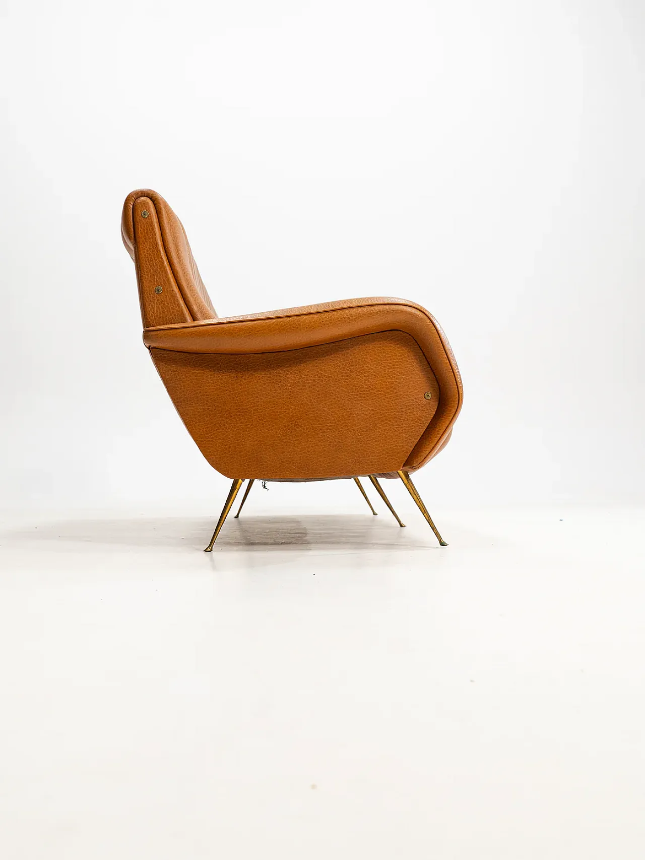 Divano in skai e ottone nello stile di Marco Zanuso, anni '50 4