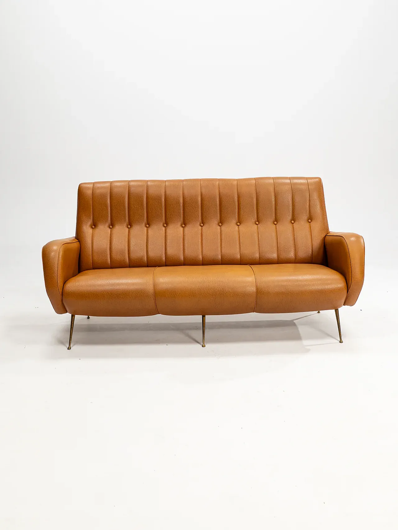 Divano in skai e ottone nello stile di Marco Zanuso, anni '50 9