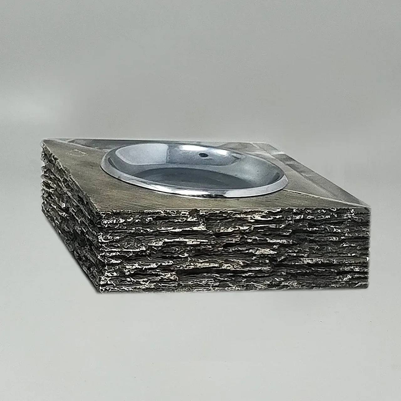 Set da fumo brutalista in metallo e plexiglass, anni '70 5