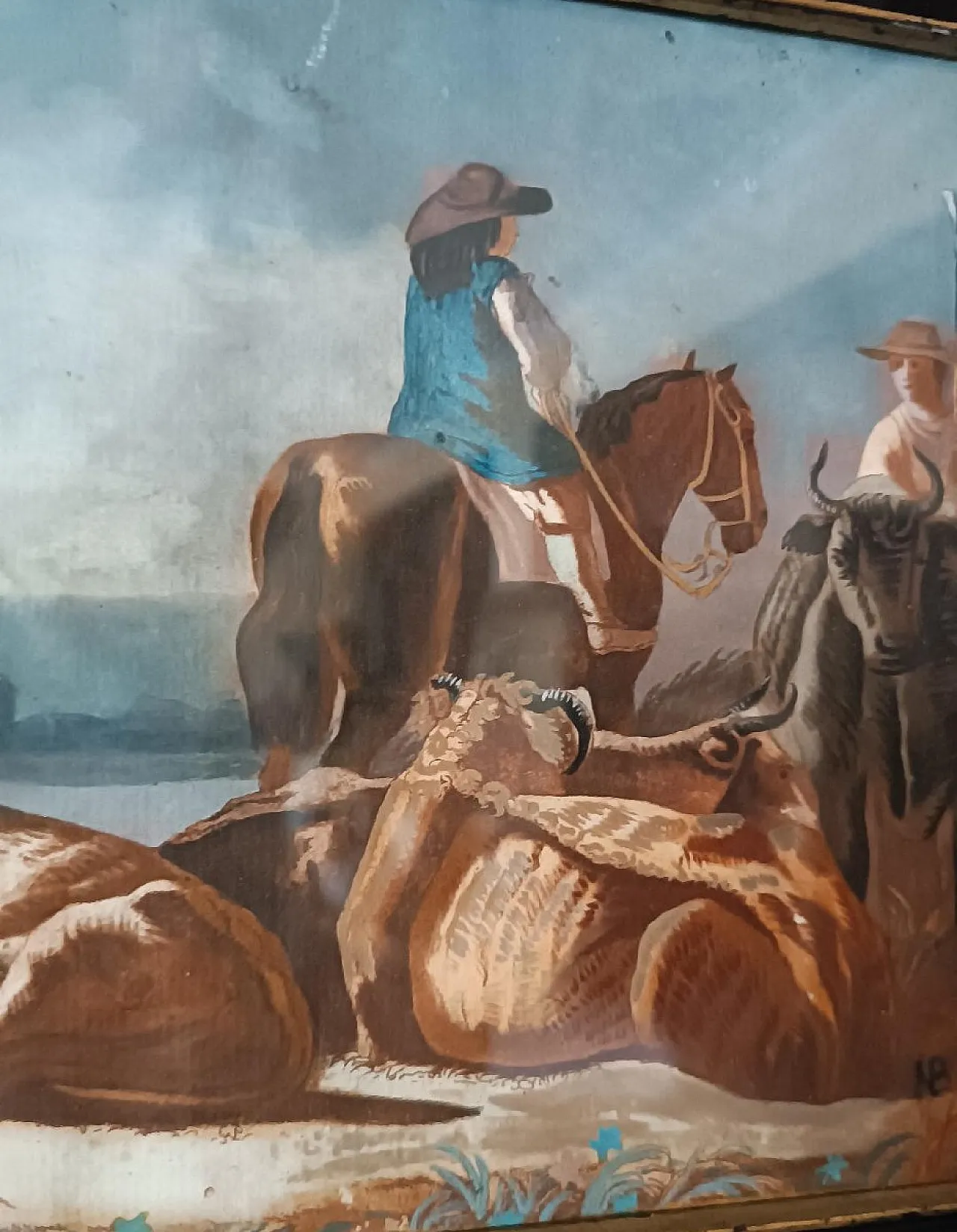 Scena bucolica con mucche e mare, tempera su carta, '700 5