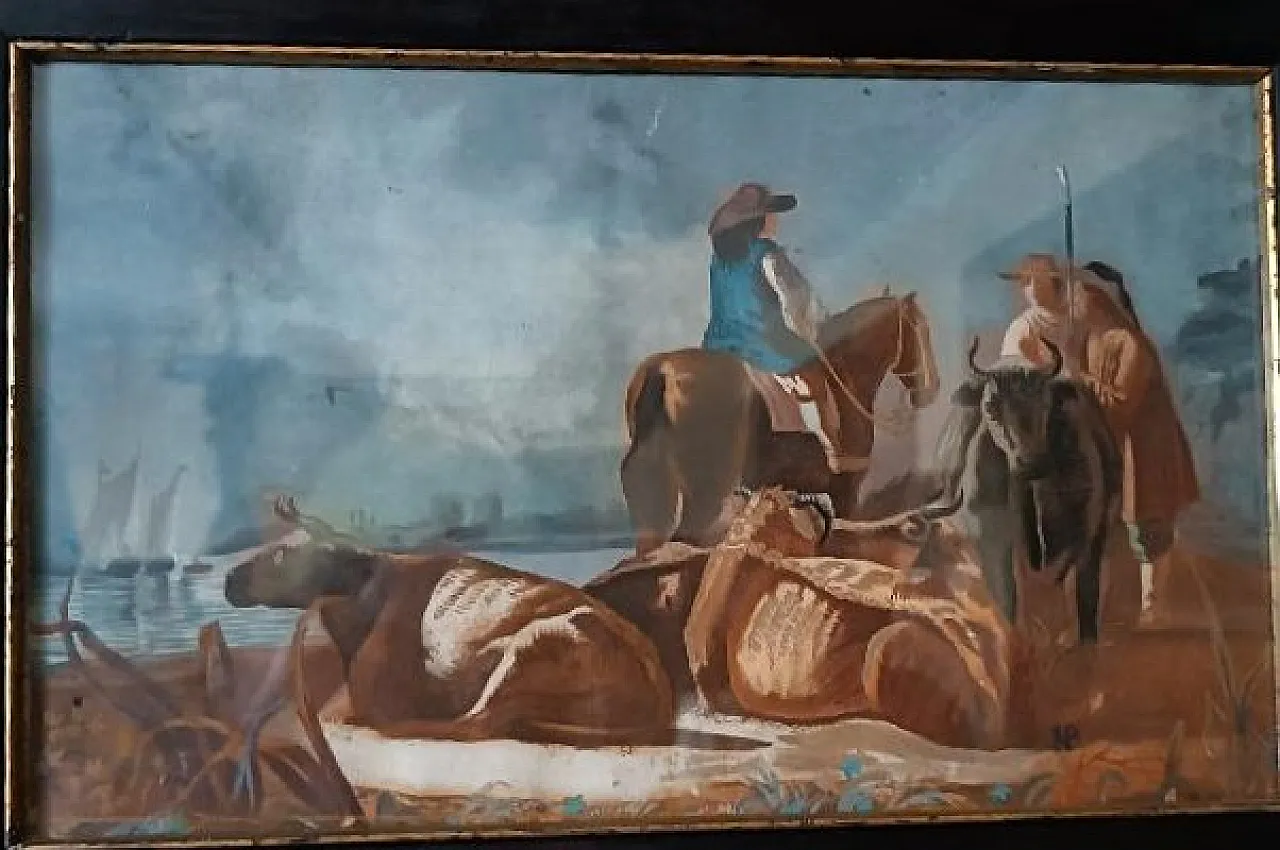 Scena bucolica con mucche e mare, tempera su carta, '700 7