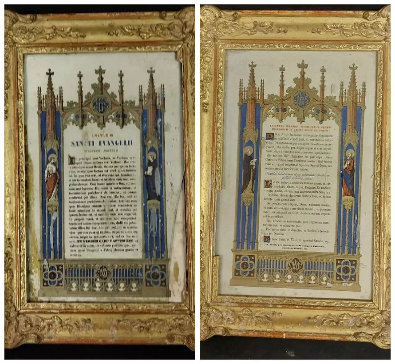 Pair of gilded wooden frames with hand-painted prayers, 19th century 1