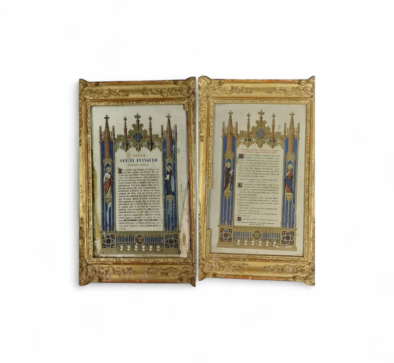 Pair of gilded wooden frames with hand-painted prayers, 19th century 12